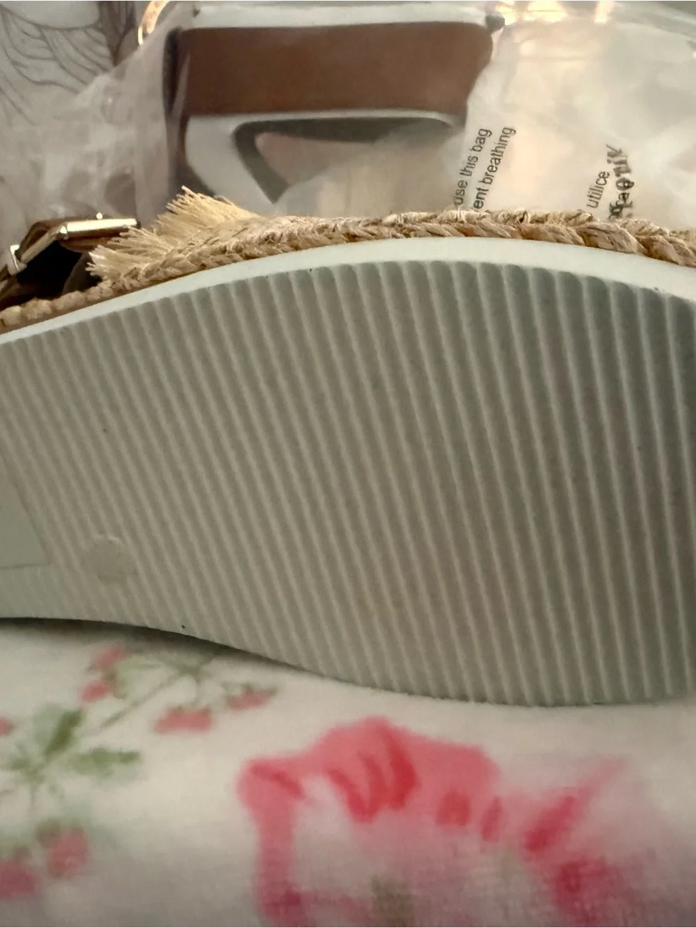 Crown Vintage Beige and Tan Jeweled Espadrille Ankle-Strap Flats